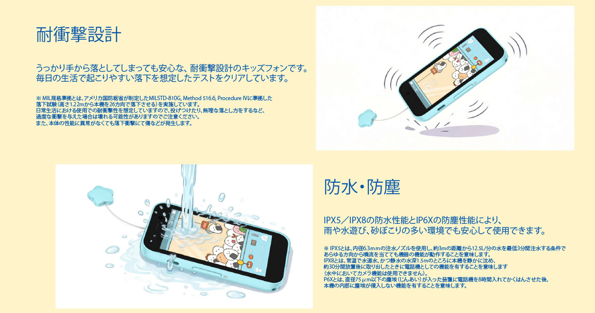 半年無料】ソフトバンク「キッズフォン4」発売、1.8m落下耐性や防犯